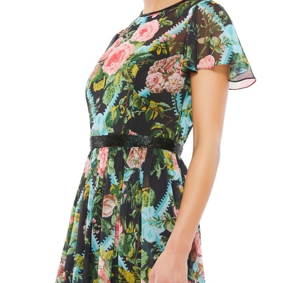 Mac Duggal 9149 NWT FLORAL ILLUSION CAP SLEEVE MIDI DRESS - Picture 3 of 7